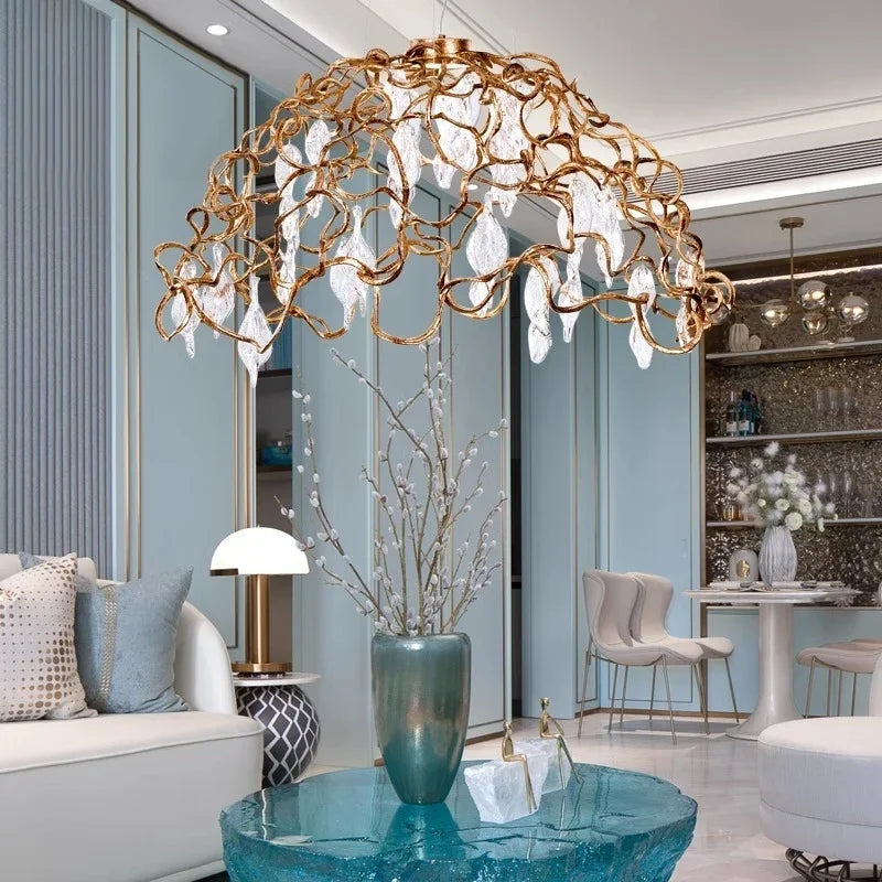 Afralia™ Copper Crystal Ceiling Chandelier for Dining Living Room - Round Branch Crystal Lighting