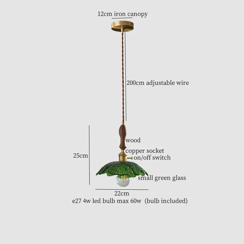 Afralia™ Glass LED Pendant Light Modern Wood Copper Hanglamp for Bar Cafe Loft