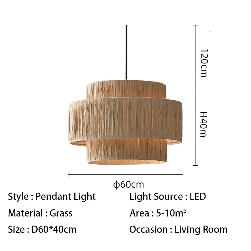 Afralia™ Wabi Sabi Chandelier: Japanese Retro Straw Pendant Light for Living Room, Bedroom, and Teahouse