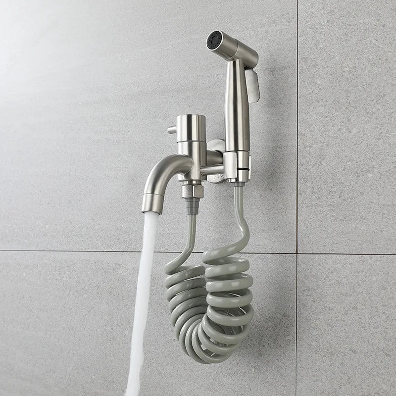 Afralia™ Nickel Toilet Bidet Sprayer Set: Single Cold Shattaf High Pressure Gun