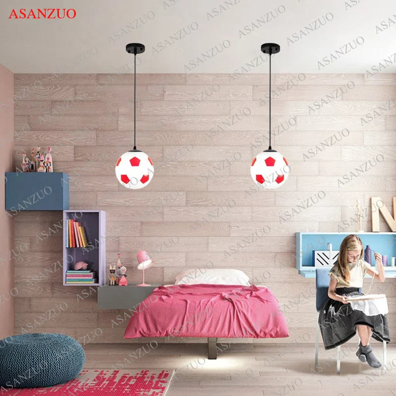 Afralia™ Football Shape LED Glass Pendant Ceiling Light for Kids Boys Bedroom