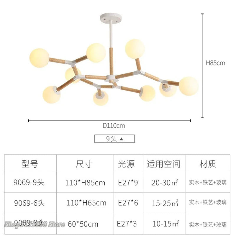 Afralia™ Modern Glass Chandeliers: Nordic Style Wooden Chandelier for Dining Room & Kitchen.