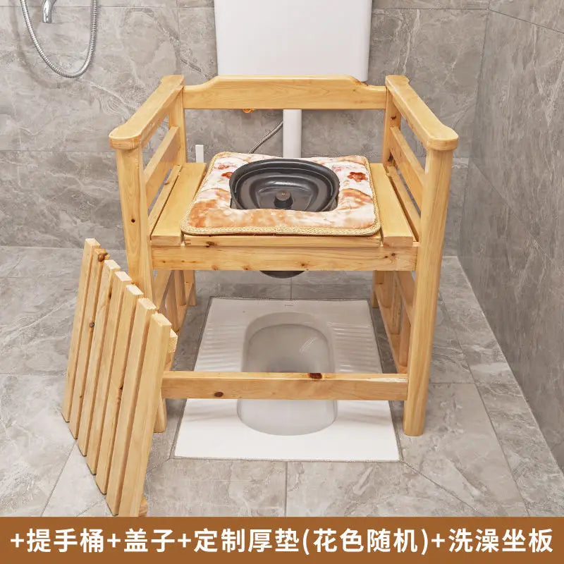 Afralia™ Solid Wood Squatting Pit Toilet Chair for Elderly, Pregnant Women, and Disabled