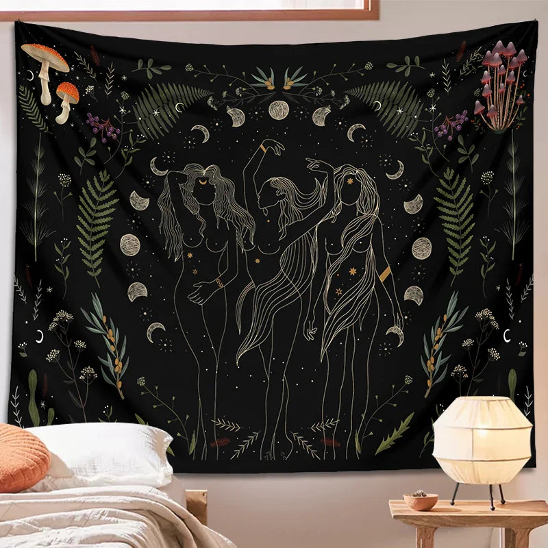 Afralia™ Moon Goddess Moon Phase Wall Hanging for Witchy Botanical Aesthetic