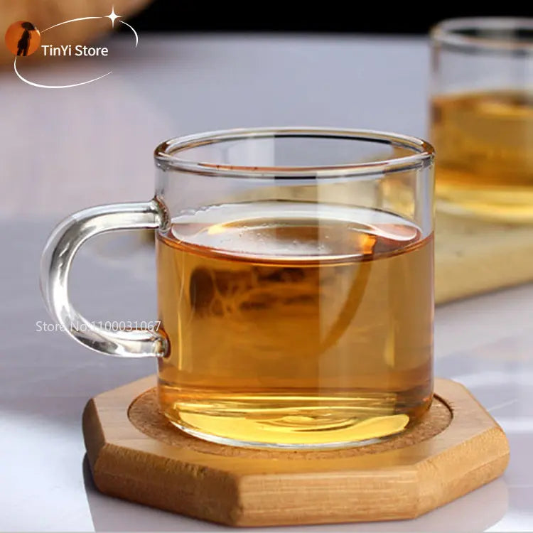 Afralia™ 2PC 120ml Glass Handle Coffee Cup Tea Mug Set for Milk Beer Juice