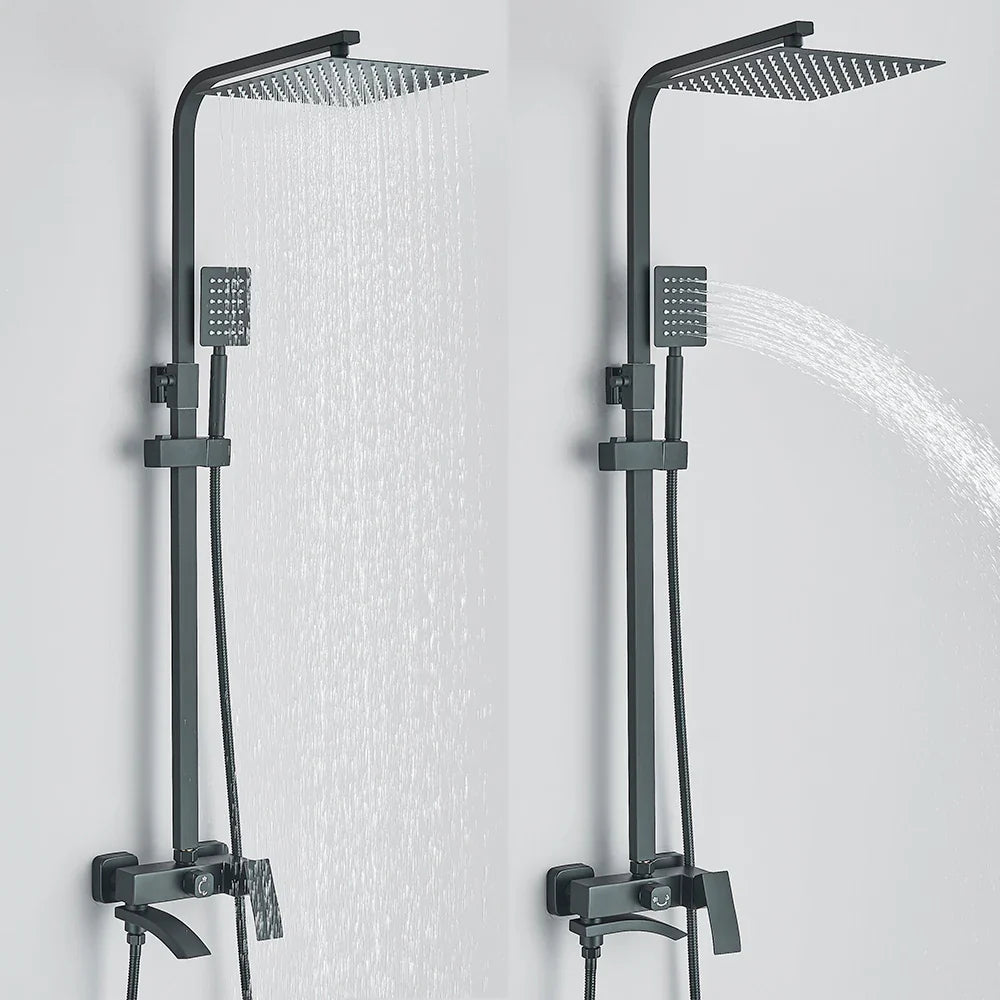 Afralia™ Matte Black Rainfall Shower Faucet Set with Stainless Steel Spout