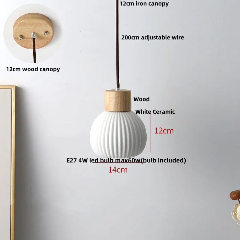 Afralia™ White Ceramic LED Pendant Lamp Copper Modern Wood Nordic Hanging Lights