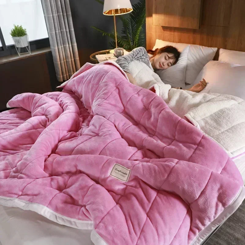 Afralia™ Cozy 3-Layer Coral Fleece Blanket for Winter Bedding