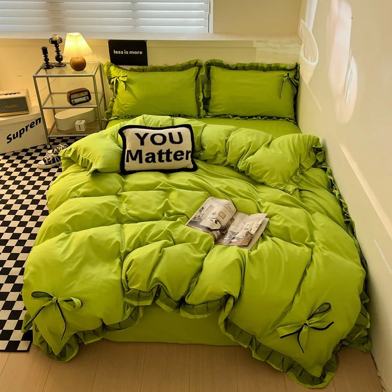 Afralia™ Cotton Embroidery Bedding Set with Lace for All Seasons