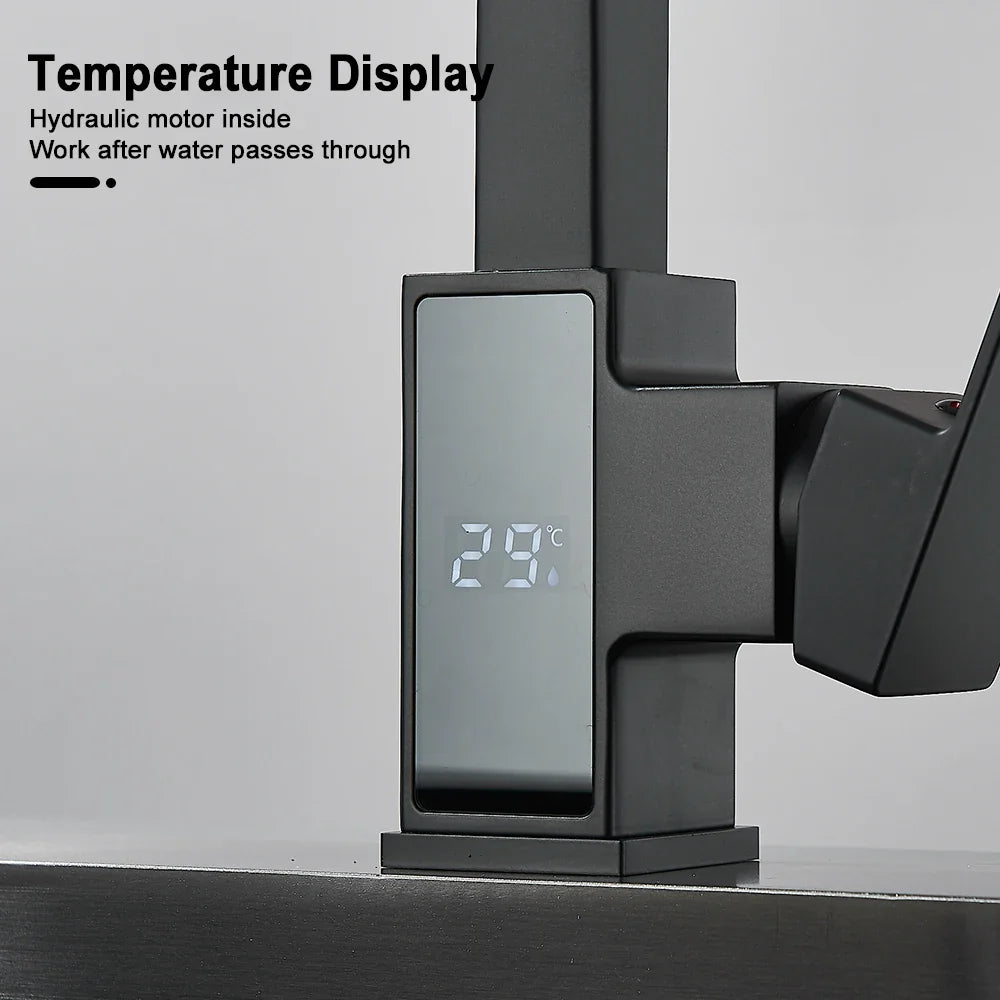 Afralia™ Matte Black Kitchen Faucet with Digital Temperature Display