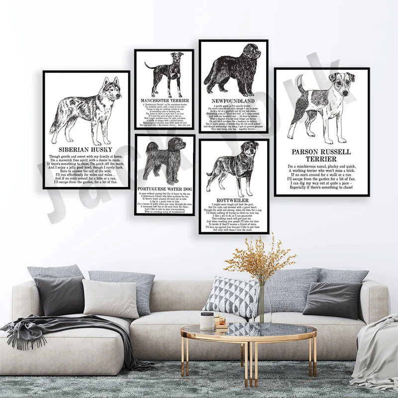 Afralia™ Dog Breed Poetry Poster Collection: Vizsla, Pomeranian, Manchester Terrier, and More