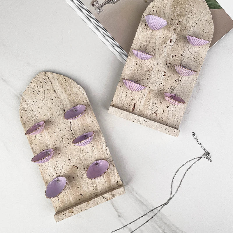 Afralia™ Marble Shell Jewelry Stand for Ring Necklace Earring Bracelet