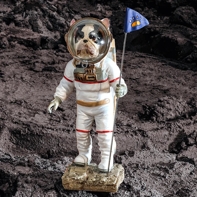 Afralia™ Space Dog Figurine: Modern Astronaut Bulldog Statue for Home Decor & Gifts