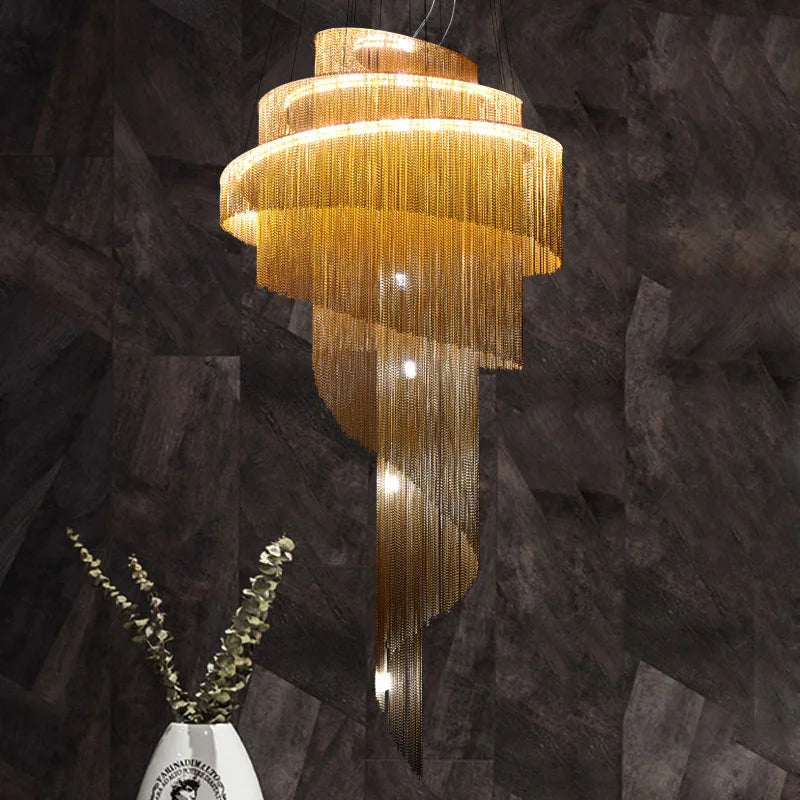 Afralia™ Gold/Silver Aluminum Chain Chandelier - Luxurious Living Room Hall Hotel Decoration