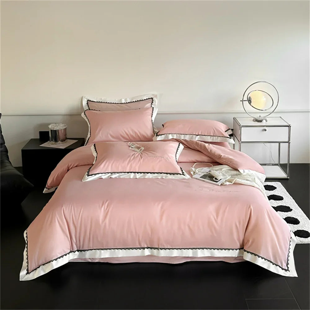 Afralia™ Hot Diamond Lace Egyptian Cotton Bedding Set: Sheet, Pillowcase, Duvet Cover, Full-Queen-King Size