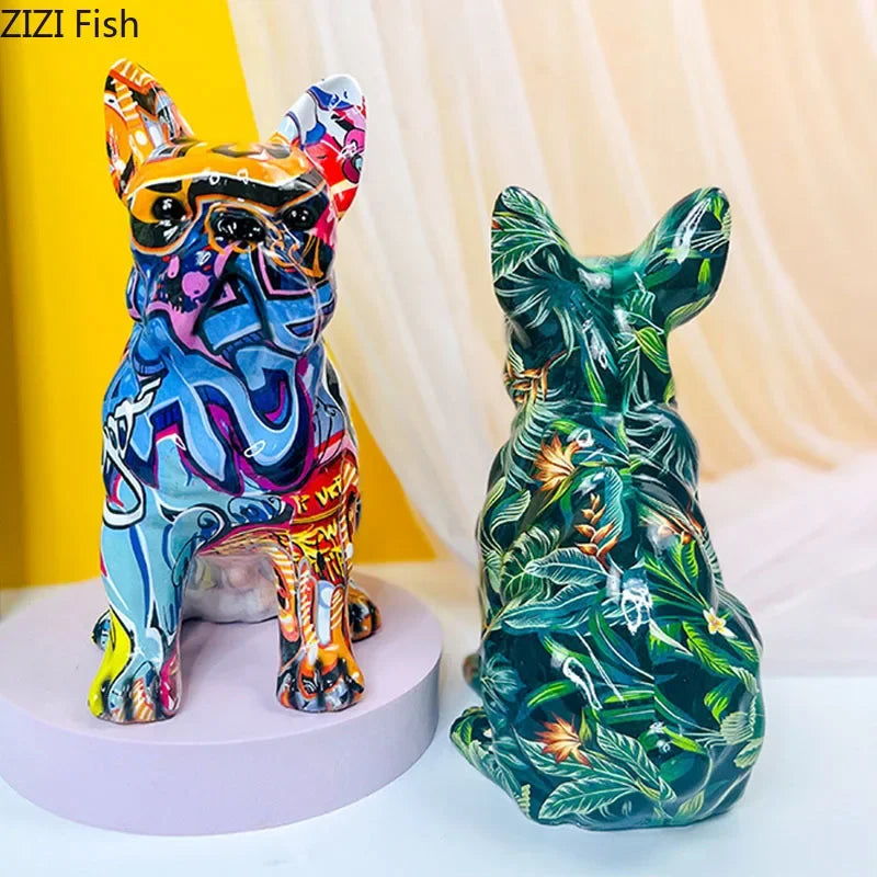 Afralia™ Bulldog Punk Art Resin Sculpture Decor Ornaments Aesthetic Room Furnishings