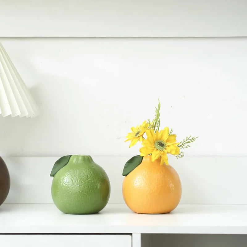 Afralia™ Orange Ceramic Vase Pomelo Flower Arrangement Home Decoration