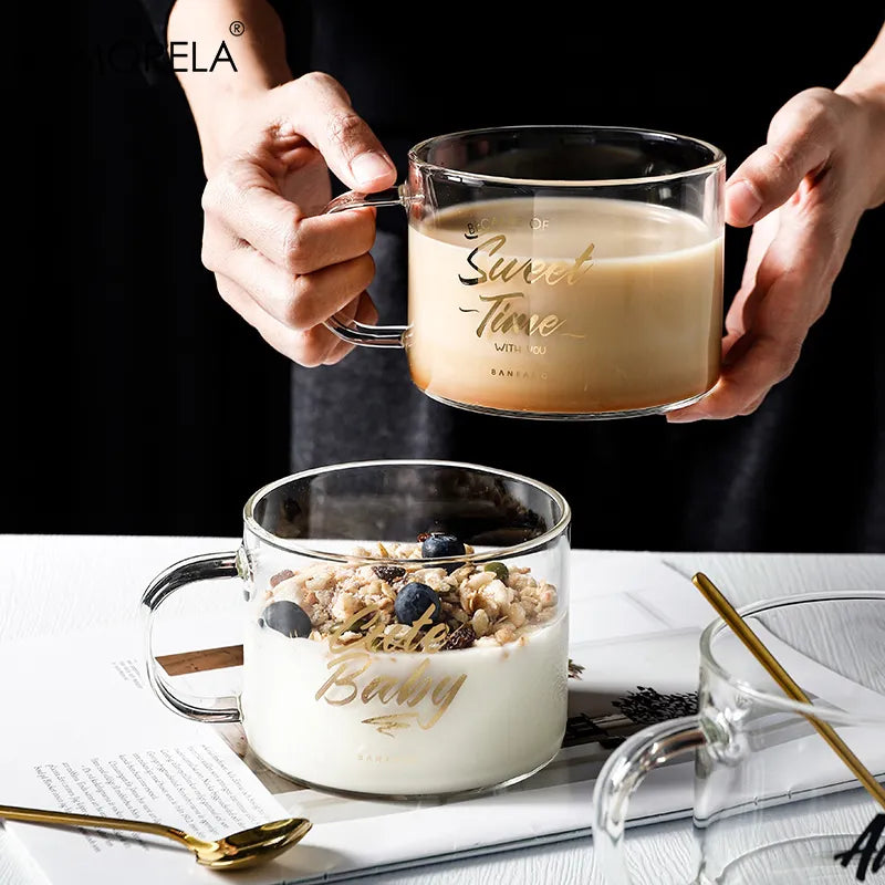 Afralia™ Creative Alphabet Glass Juice Cup with Handle | Personalized Office Tea and Dessert Cup