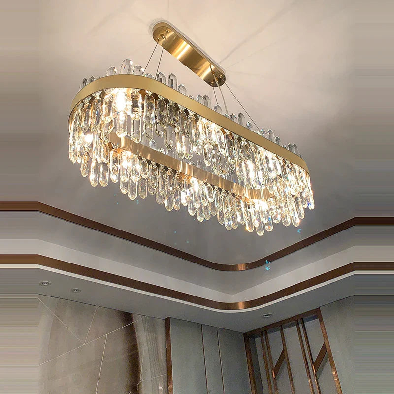 Afralia™ Black/Gold Crystal Chandelier | Modern Oval Round LED Ceiling Light