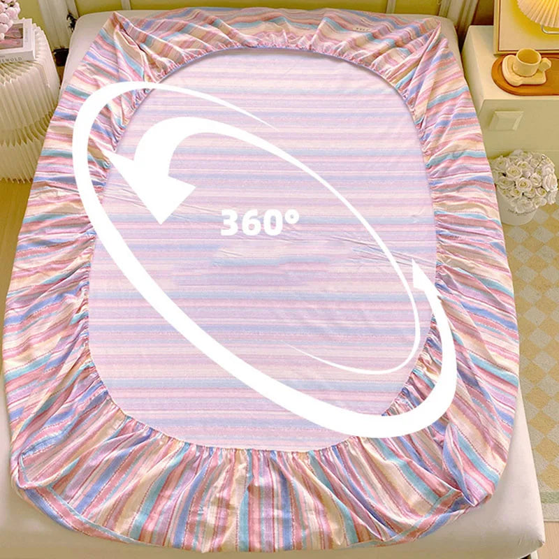 Afralia™ Cotton Striped Fitted Bed Sheet for Queen Double Mattress Cover