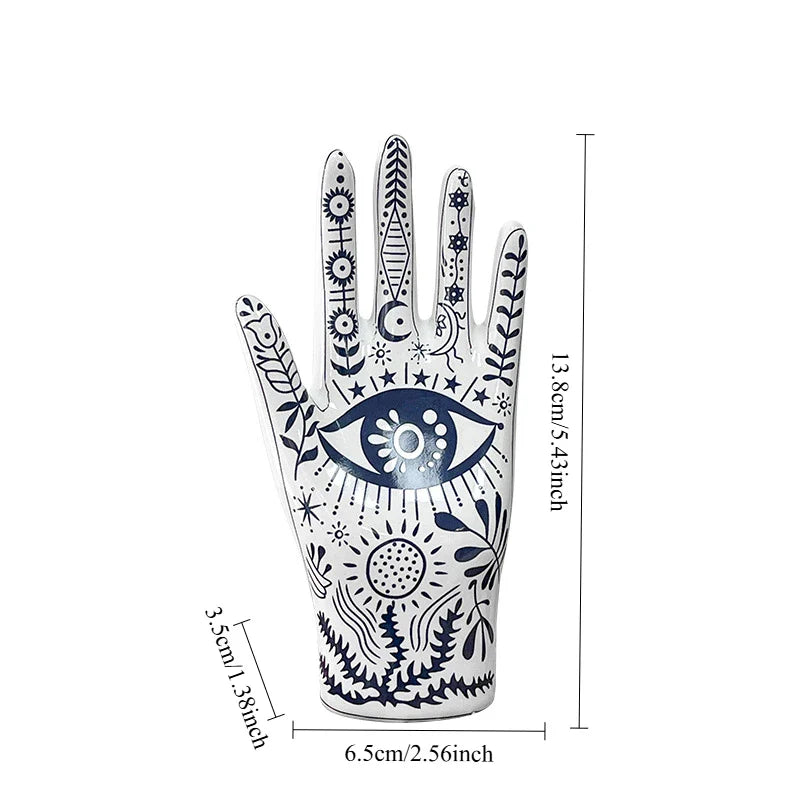Afralia™ Ceramic Witch Palmistry Hand Jewelry Holder Stand Mystic Fortune Teller Figurine