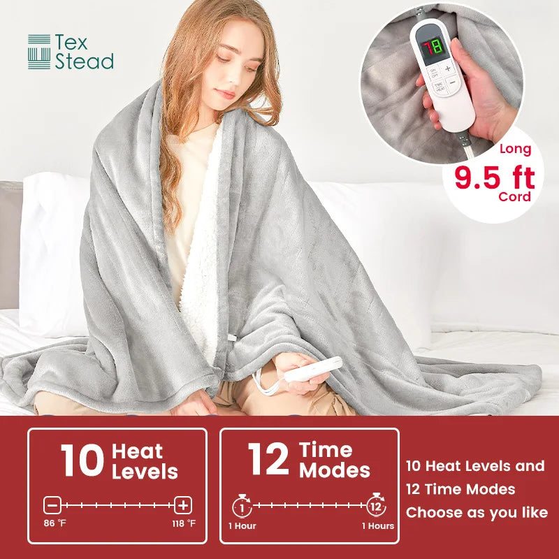 Afralia™ Electric Heated Blanket, Soft Plush Reversible Throw for Sofa and Bed