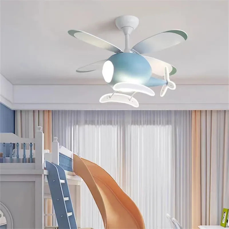 Afralia™ Helicopter Ceiling Fan Chandeliers: Nordic Creative Kids Room Decor Lamp