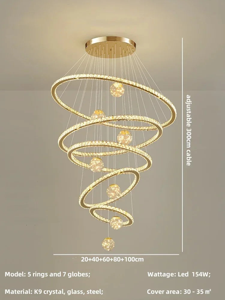 Afralia™ Crystal LED Chandelier: Modern Living Room Pendant Lights, Glass Globe Hanging Lamp