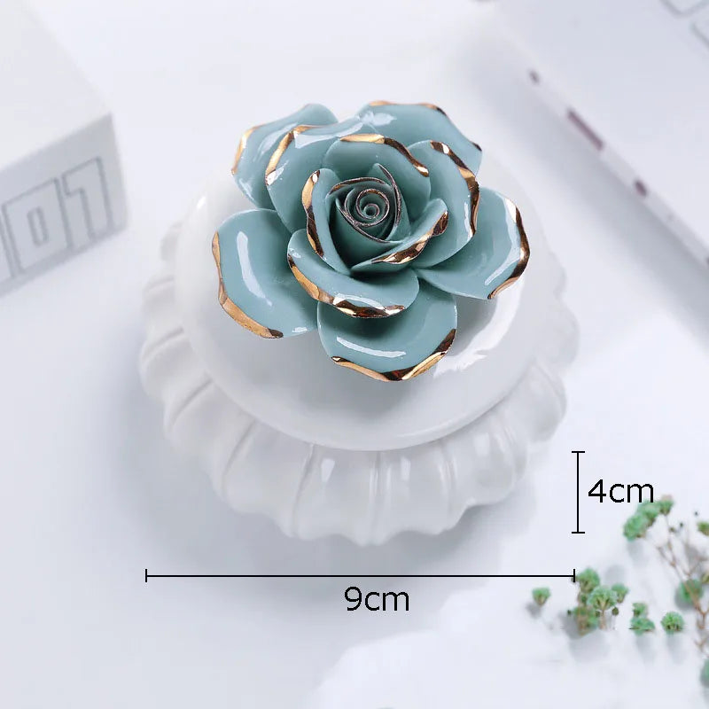 Afralia™ Rose Flower Ceramic Tea Canister Candy Pot Storage Jar