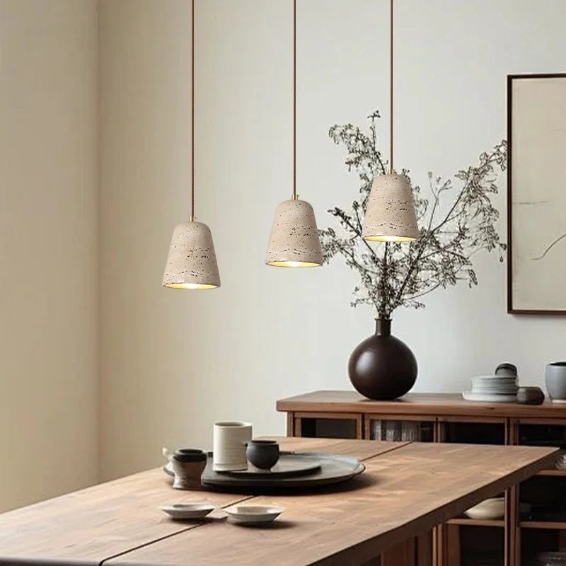 Afralia™ Yellow Travertine LED Pendant Light for Home Decor, Bedroom, Cafe, Dining, Living Room