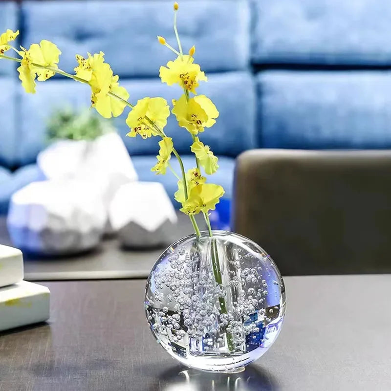 Afralia™ Crystal Bubble Ball Vase with Artificial Flowers for Desk Decoration