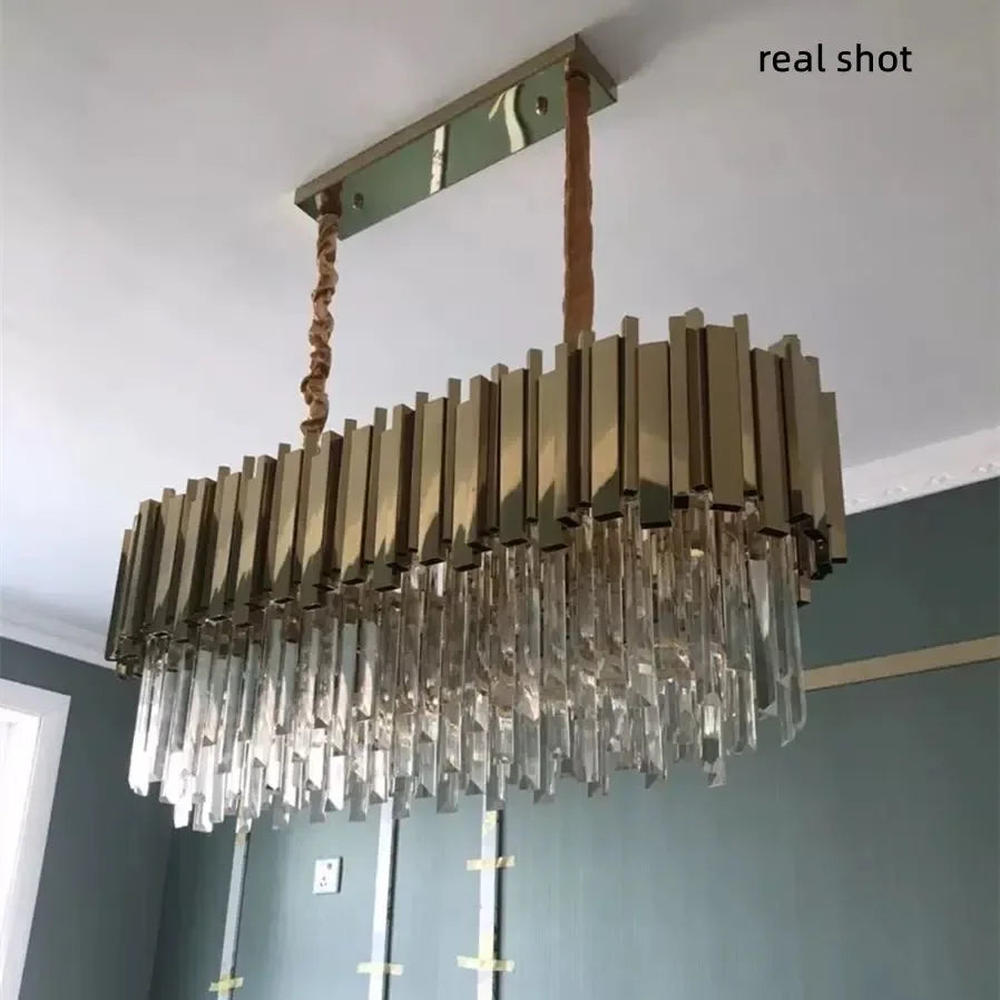 Afralia™ Gold Crystal LED Pendant Lights for Dining Room - Stunning Indoor Suspension Fixtures