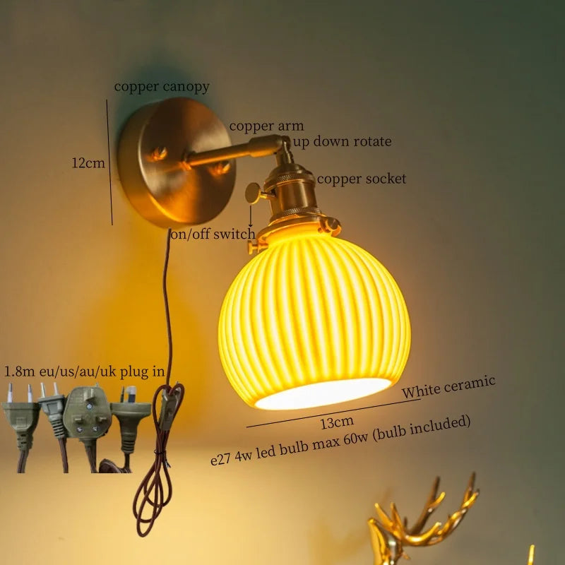 Afralia™ Nordic Modern LED Wall Lamps Copper Arm Ceramic for Home Decor