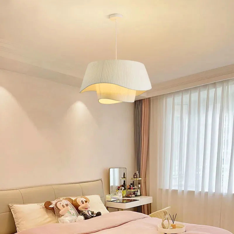 Afralia™ Wabi-sabi Fabric LED Pendant Light Minimalist Bedroom Chandelier Fixtures