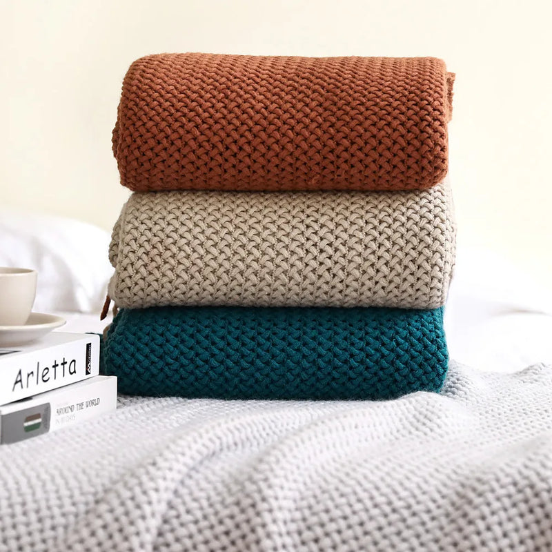 Afralia™ Knitted Nordic Sofa Blanket - Soft Wool Blend Bed End Towel for Hotel Bedroom Decor