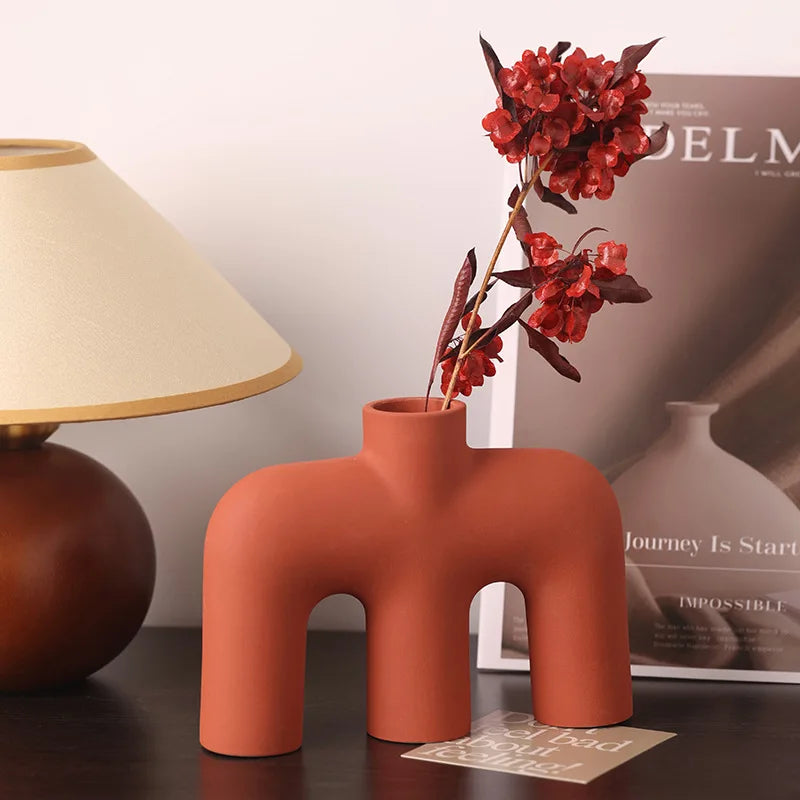 Afralia™ Geometric Ceramic Vase: Hollowed-out Letters Flower Arrangement Home Decor