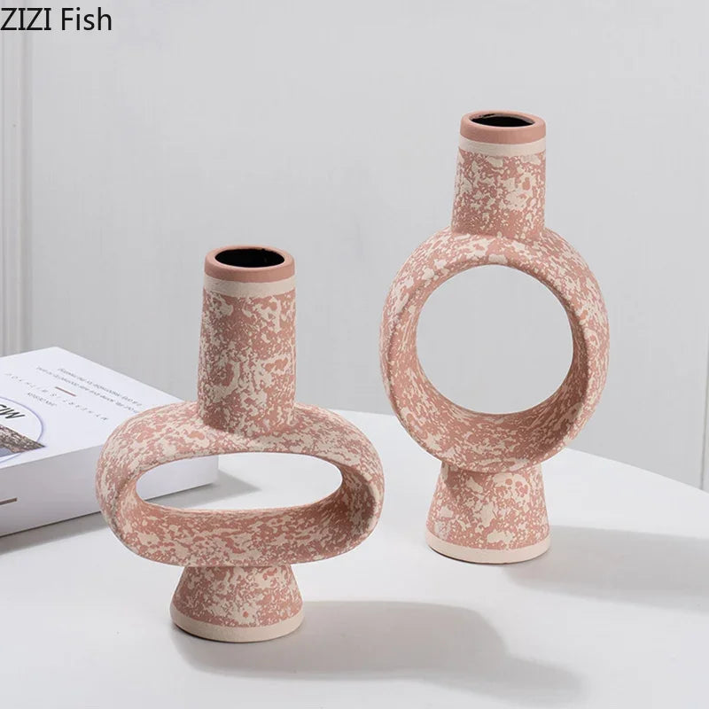 Afralia™ Hollow Ceramic Vase for Desk Decoration and Flower Arrangement