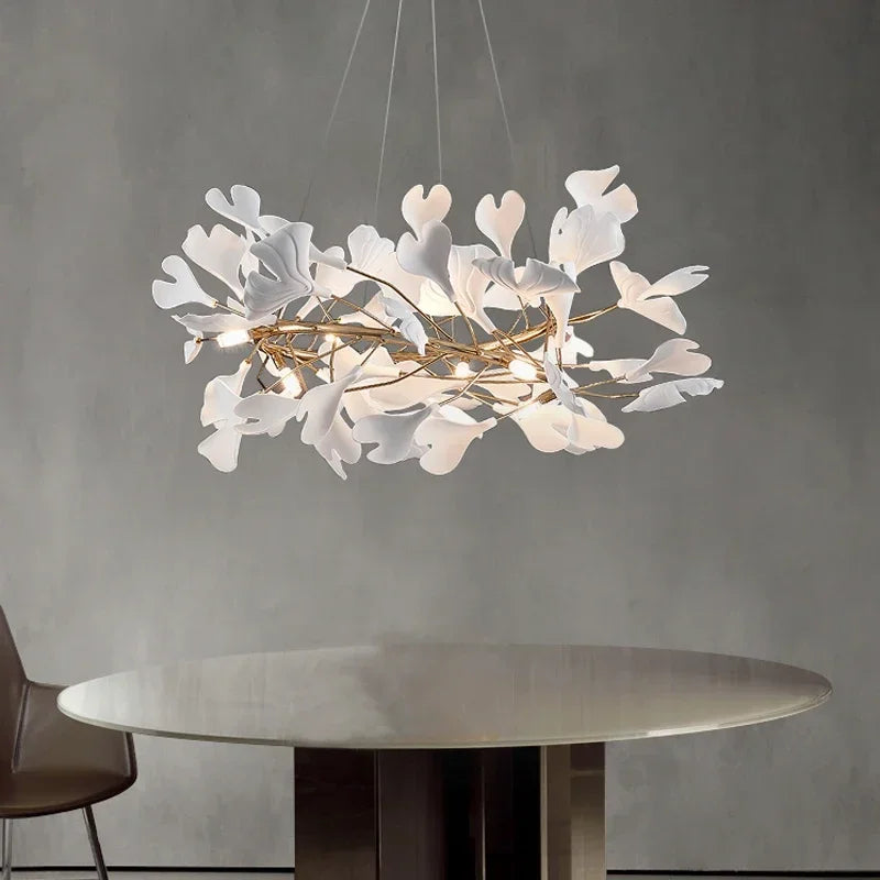 Afralia™ Leaf Branch Ceramic Chandelier | Modern Golden Lighting Fixture for Living Room