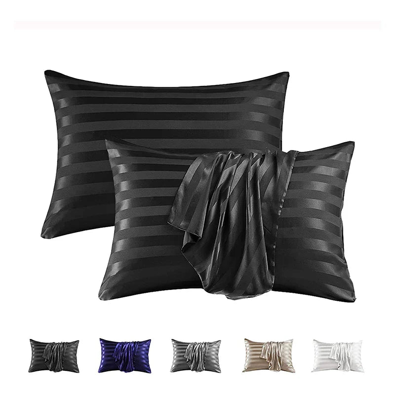 Afralia™ Luxury Satin Stripes Pillowcase | Soft Jacquard Pillow Cover for Queen & King Size