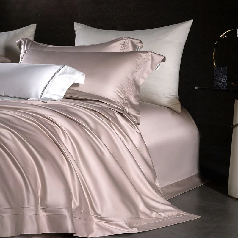 Afralia™ Satin 1400TC Egyptian Cotton Bedding Set - Duvet Cover, Bed Sheet, Fitted Sheet, Pillowcases