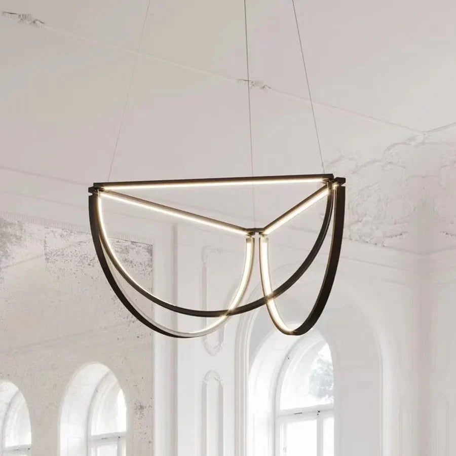 Afralia™ Black Gold Geometric LED Chandelier - Postmodern Indoor Hanging Lamps for Living Room