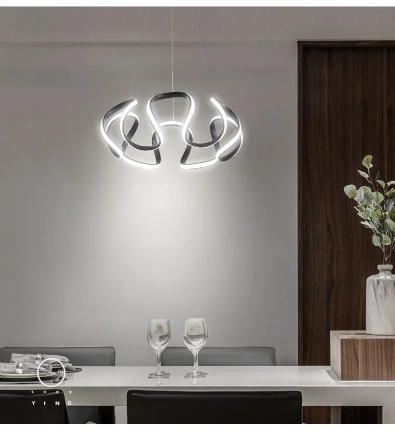 Afralia™ Nordic Twisted LED Chandelier Ceiling Lamp Modern Pendant Light