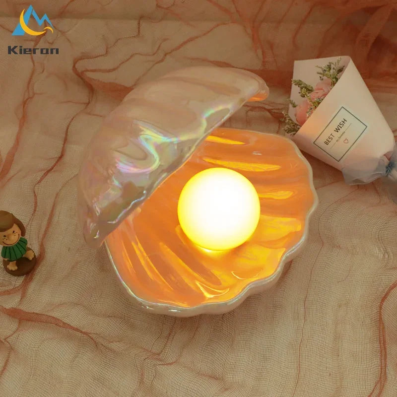 Afralia™ Ceramic Shell LED Night Light for Bedroom and Living Room