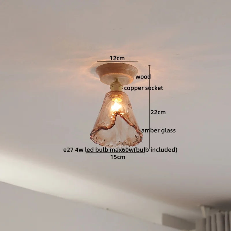 Afralia™ Glass Wood LED Ceiling Lamp for Home Lighting and Decoration