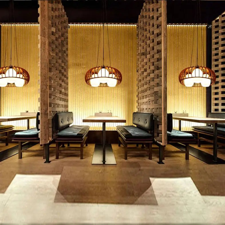 Afralia™ Wooden Art Glass Pendant Lights for Classical Tea House Private Room