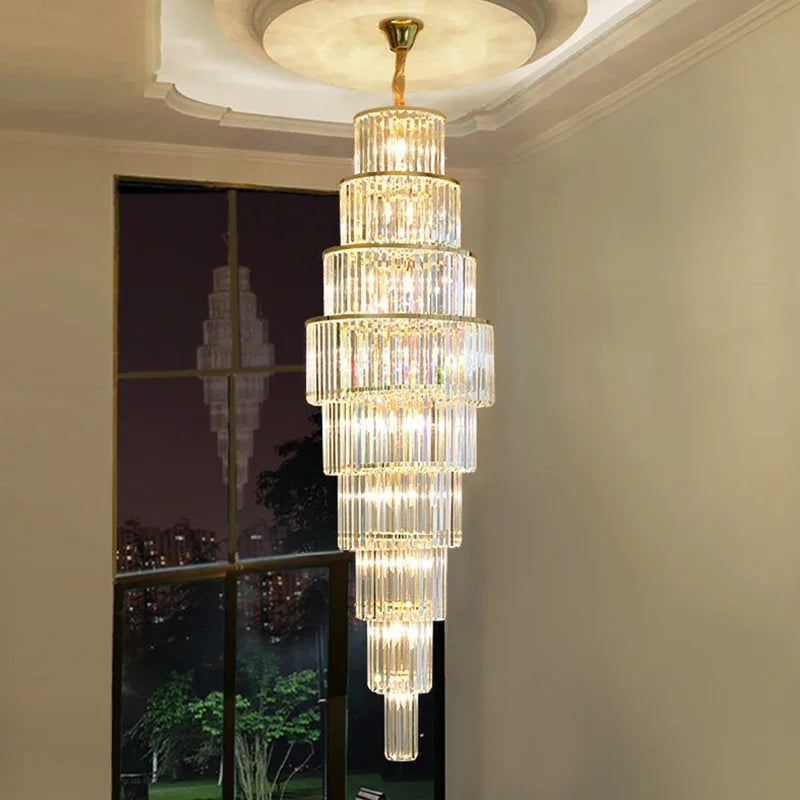 Afralia™ Crystal Spiral Staircase Chandelier - Elegant Luxury Lighting for Hotel and Living Room