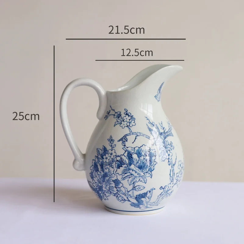 Afralia™ Blue White Porcelain Vase Vintage Ceramic Flower Home Decor Jar
