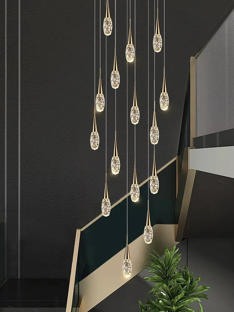 Afralia™ Modern Crystal Chandelier for Villa High Living Room, LED Ceiling Light