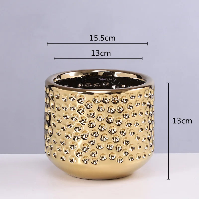 Afralia™ Gold Ceramic Flower Pot Succulent Vase Terrarium Plant Pots for Home Balcony Decor