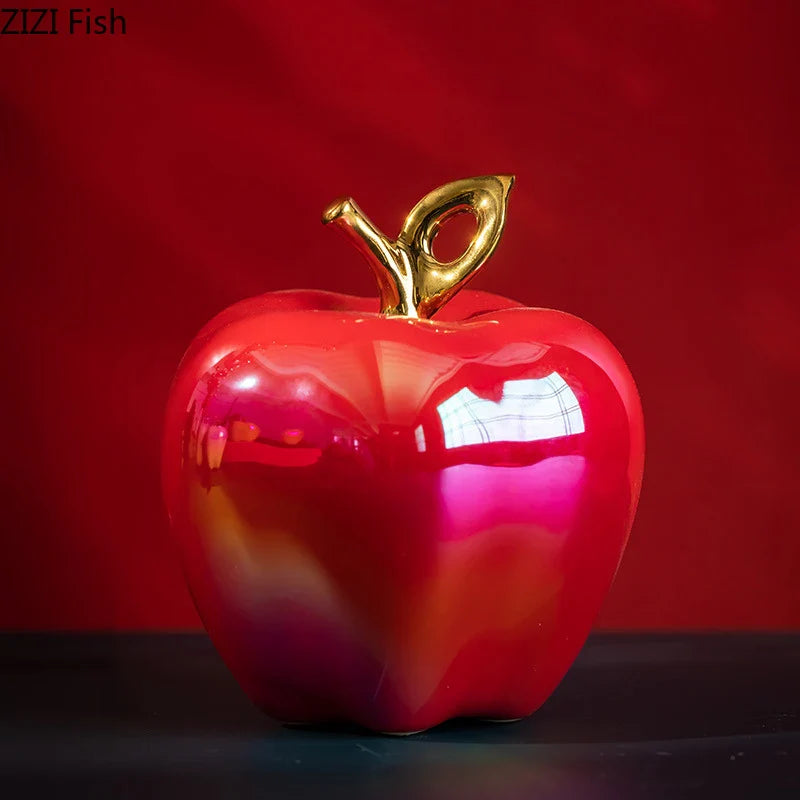 Afralia™ Golden Ceramic Apple Sculpture Desk Decoration Ornaments Crafts Room Decor